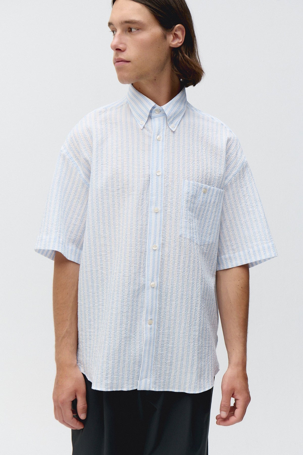 short sleeve baggy shirt seersucker